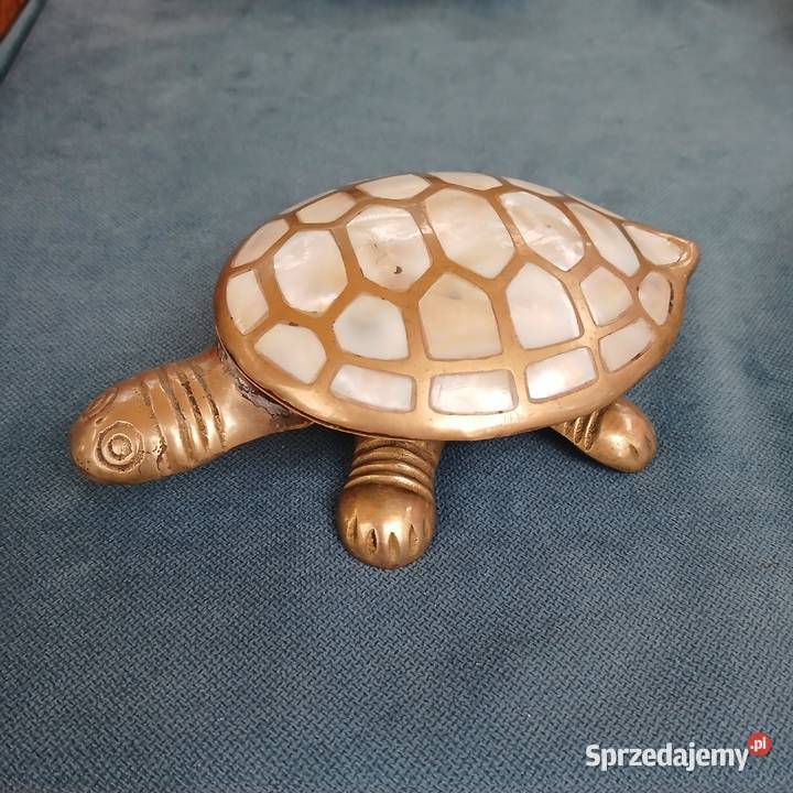 Mosiężny żółw masa perłowa puzderko szkatułka Pozostałe Warszawa