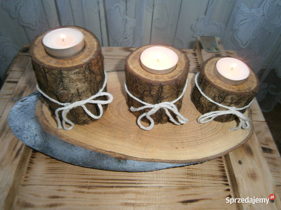 dębowy zestaw tealight 3 plaster drewna