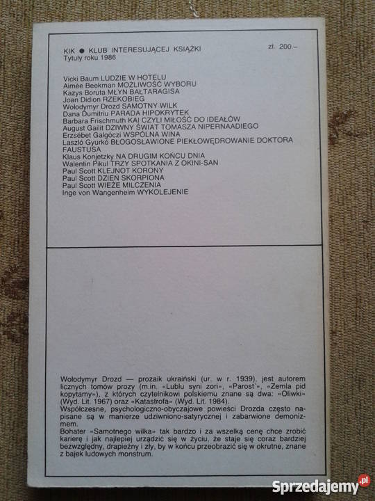 SAMOTNY WILK Wołodymyr DROZD Rok wydania 1986 Parczew sprzedam