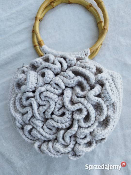 Torebka crochet z bambusowymi uchwytami Piwonia łódzkie Piotrków Trybunalski sprzedam