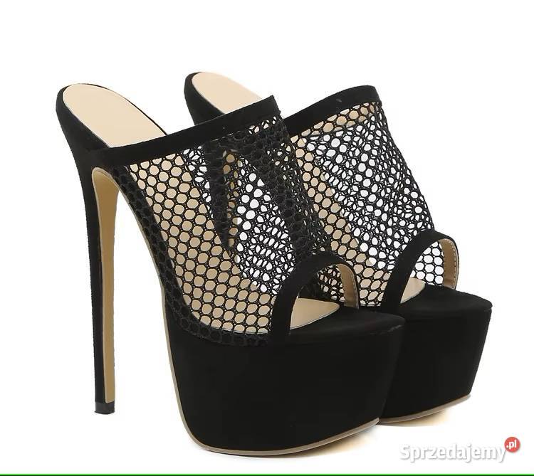 Czarne sandały z siateczką obcas 165 rozmiary Świdnica