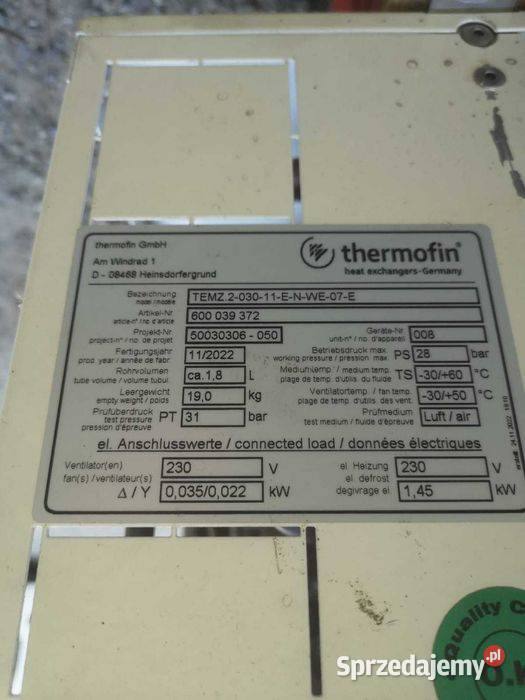 Parowniki Chłodnice Thermofin 18L 90x60x30 Paczków