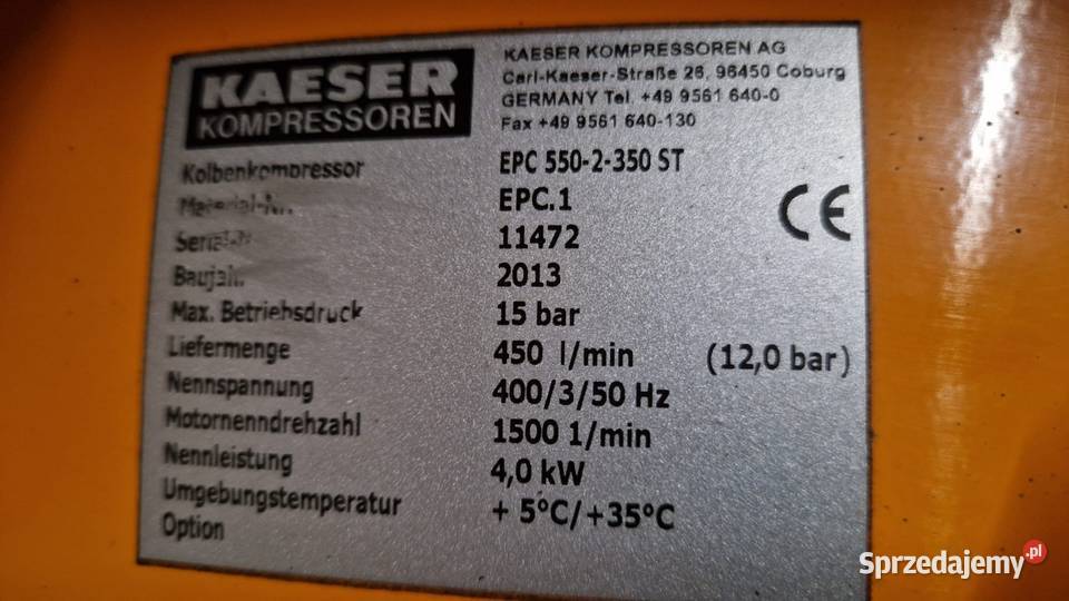 Kompresor tłokowy Kaeser EPC 5502 dolnośląskie Jelcz-Laskowice