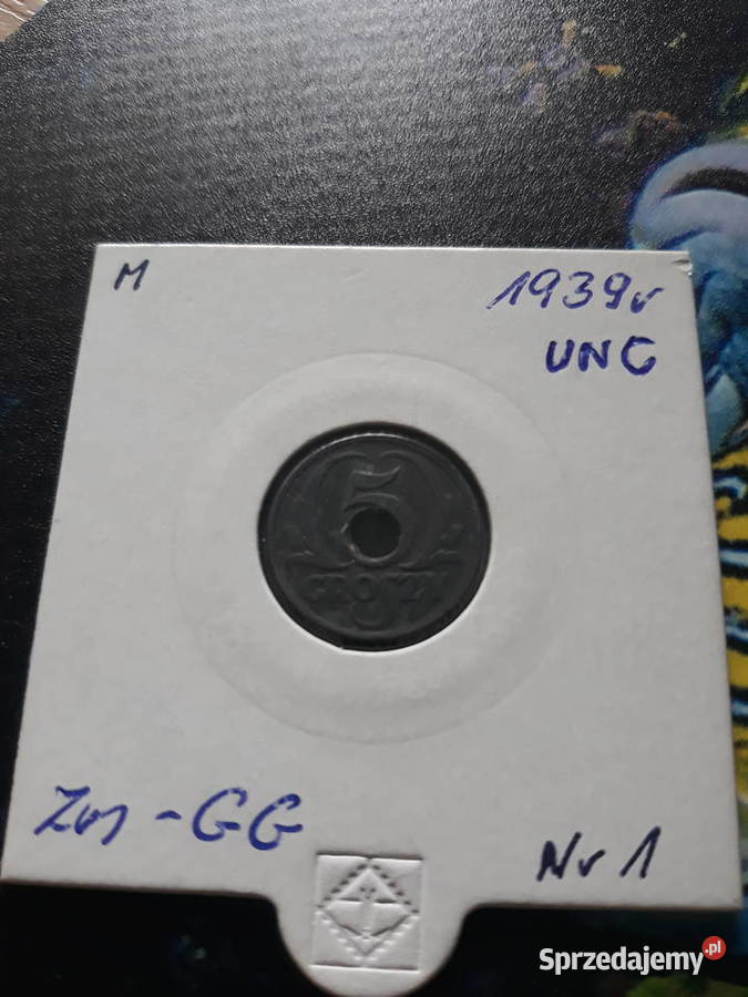 5 Groszy 1939 r Generalna GuberniaUNC 1M Antyki, Sztuka, Kolekcje