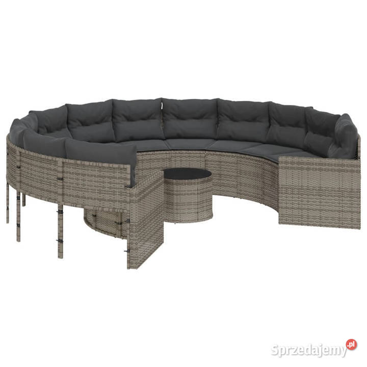 Sofa ogrodowa stolik i poduszki okrągła szary Krzesła ogrodowe mazowieckie