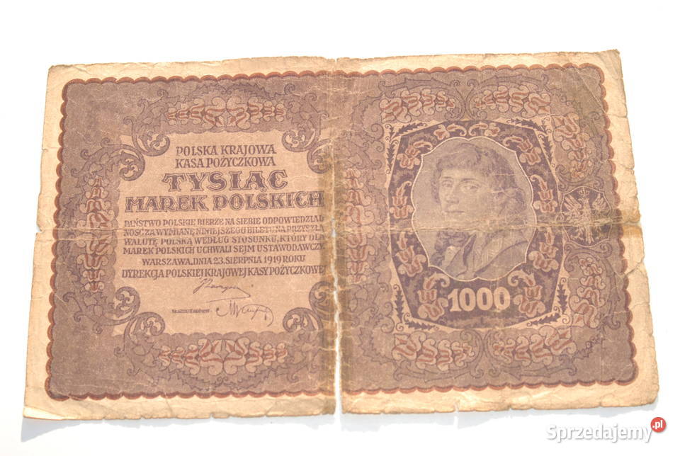 Stary banknot 1000 marek Polskich 1919 I ser śląskie Cieszyn