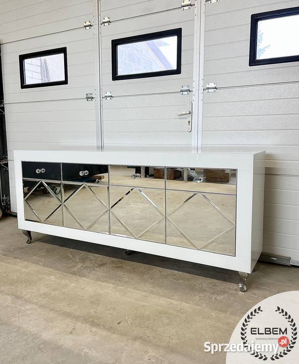 Szklana biała komoda w lustrzane romby w stylu mazowieckie Warszawa