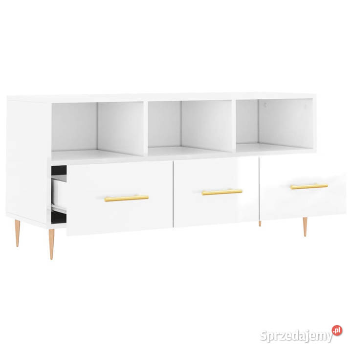 Szafka pod TV biała wysoki połysk 102x36x50