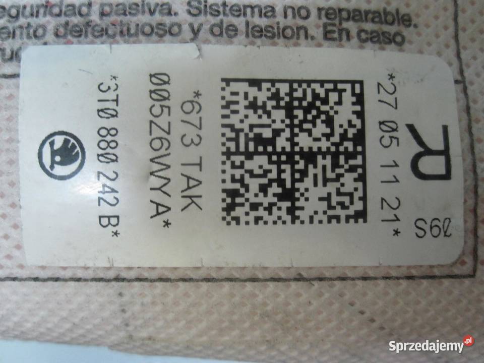 SKODA SUPERB II 11r AIRBAG poduszka fotela prawa