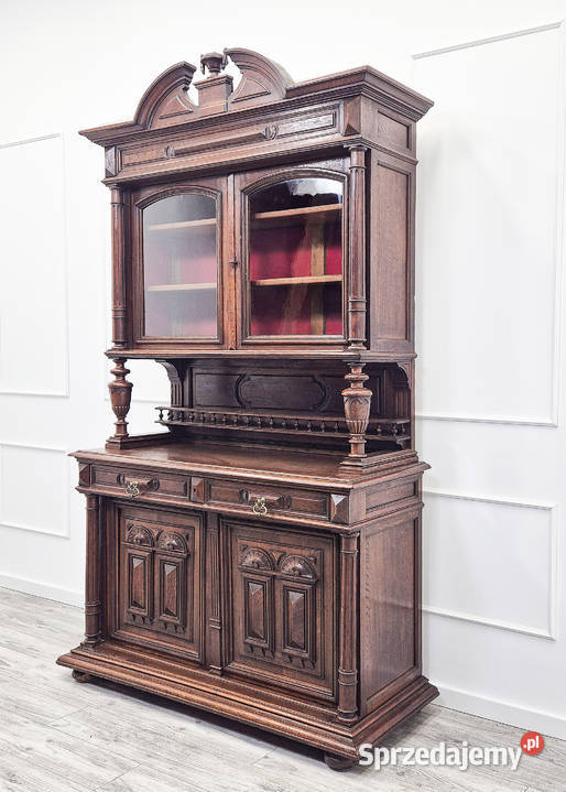 Antyk KOMPLET zdobiony KREDENS ORZECHOWY wielkopolskie Kalisz