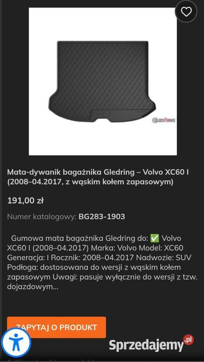 Wykładzina mata do bagażnika Volvo XC60 genI Bełżyce