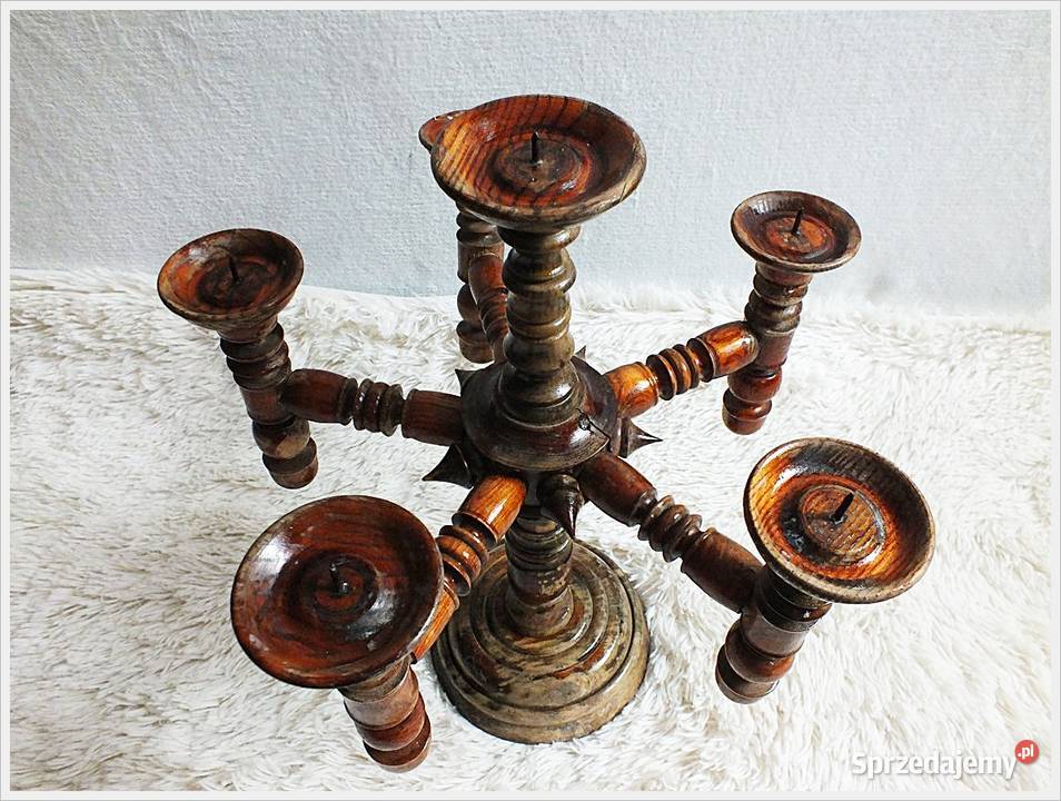 Ponury stary świecznik Wikingów drewniany lubuskie