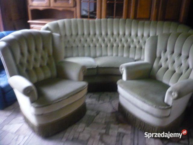 kpl wypoczynkowy sofa dwa fotele z frędzlami śląskie