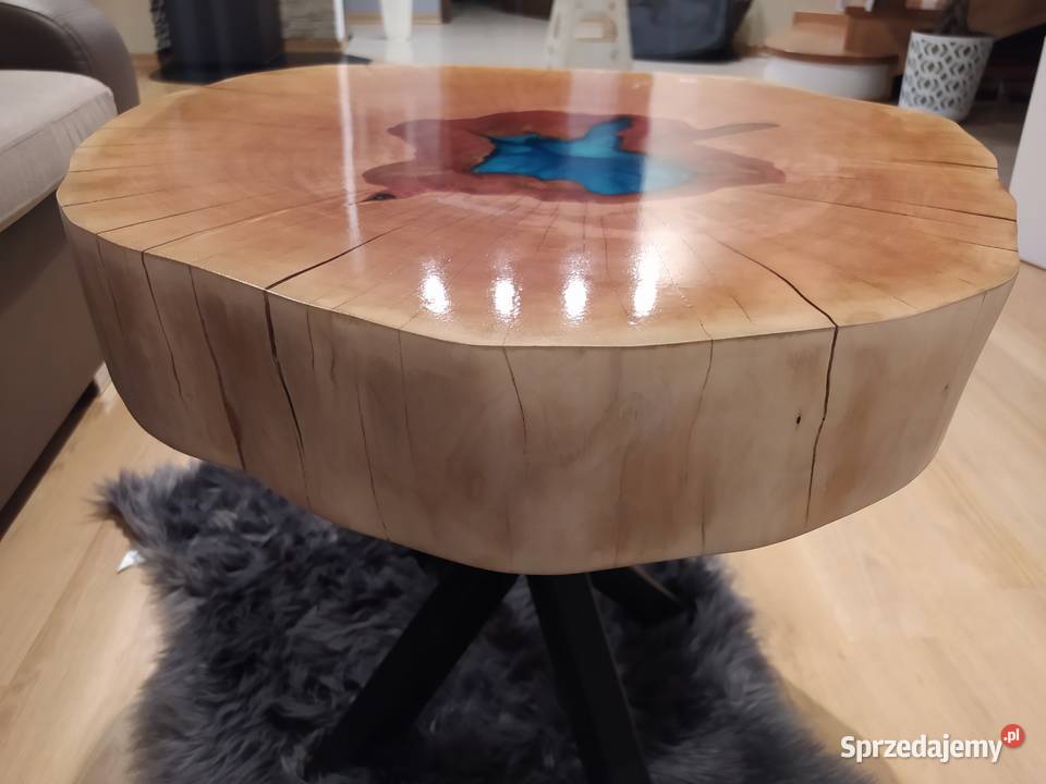 Stolik z plastra drzewa zalany żywicą Puławy sprzedam