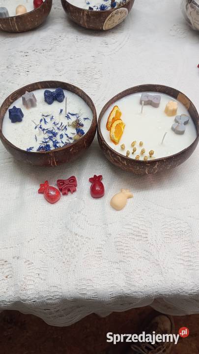Świece sojowe handmade w misce kokosowej Ołpiny
