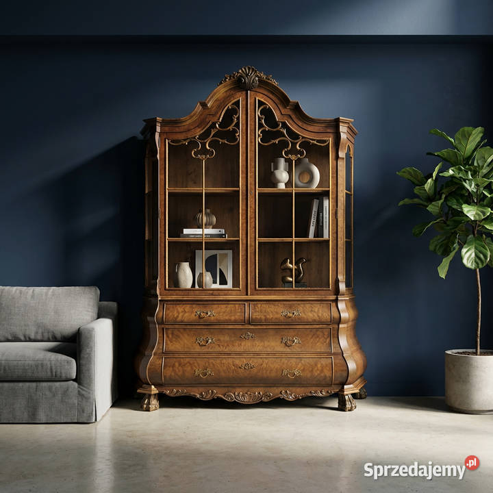 Wysoka WITRYNA orzechowa 214 DEKOR VINTAGE 158cm Kalisz