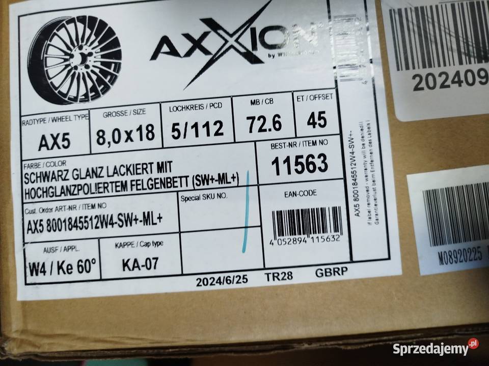S379 Alufelgi Nowe 18 5x112 8j Et45 Vw Skoda Średnica 18"