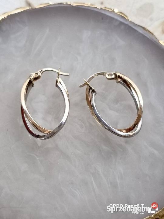 Złote Nowe kolczyki owalne podwójne wys26mmpr333 Wałcz