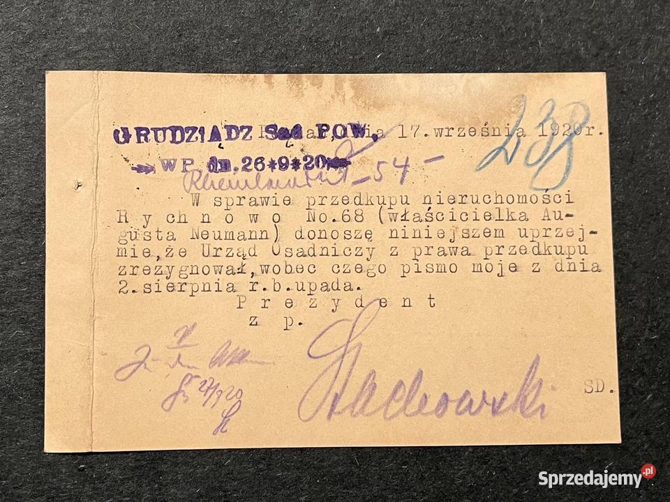 Karta Pocztowa z 1920 roku Grudziądz sprzedam