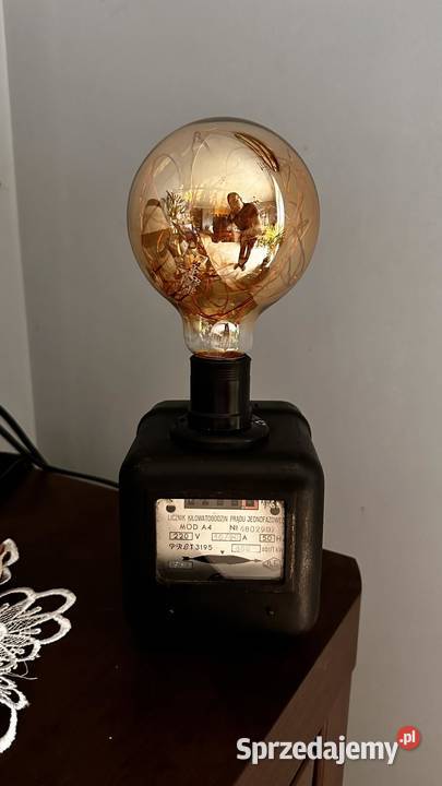 Lampa stołowa z licznika prądu unikat rękodzieła Lubasz