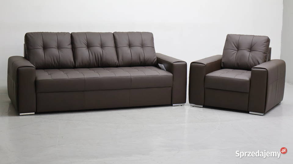 KOMPLET 31 sofy kanapy zestaw brązowa skóra Poznań