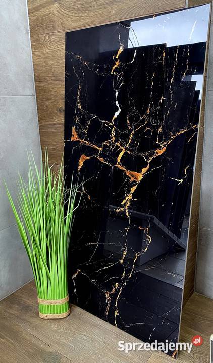 CZARNY gres poler 120x60 WYSOKI POŁYSK złoto Łask