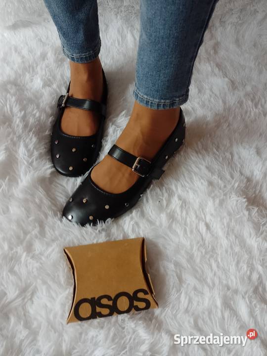 42 ASOS Design Czarne bogato zdobione baleriny z 27cm Balerinki Kraków sprzedam