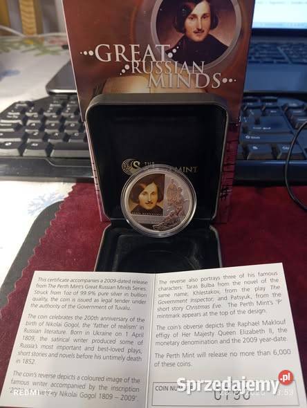 6000 TUVALU 1 dolar 2009 Nikołaj Gogol mazowieckie Warszawa