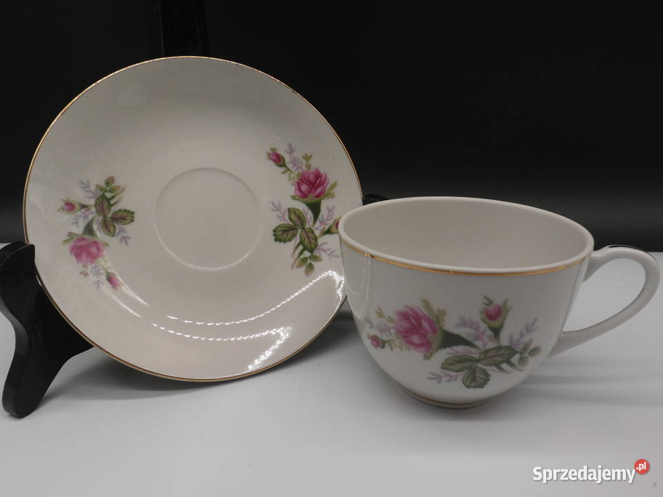 Filiżanka i spodek zestaw z porcelany róże Chiny wielkopolskie Raszków