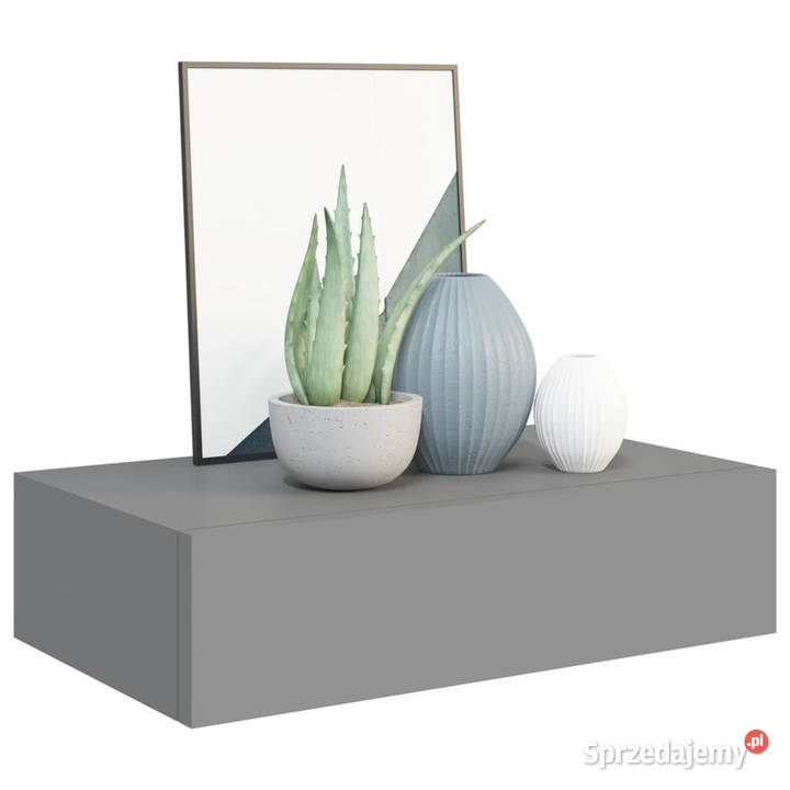 Półka ścienna z szufladą szara 40 x 235 x 10 MDF Warszawa