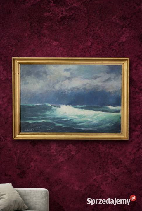 PEJZAŻ MORSKI OLEJ NA PŁÓTNIE 80x60 łódzkie Pabianice sprzedam