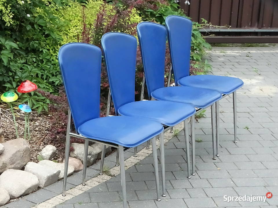 Komplet 4 krzeseł vintage PRL retro Niebieski Krzesła Biłgoraj sprzedam
