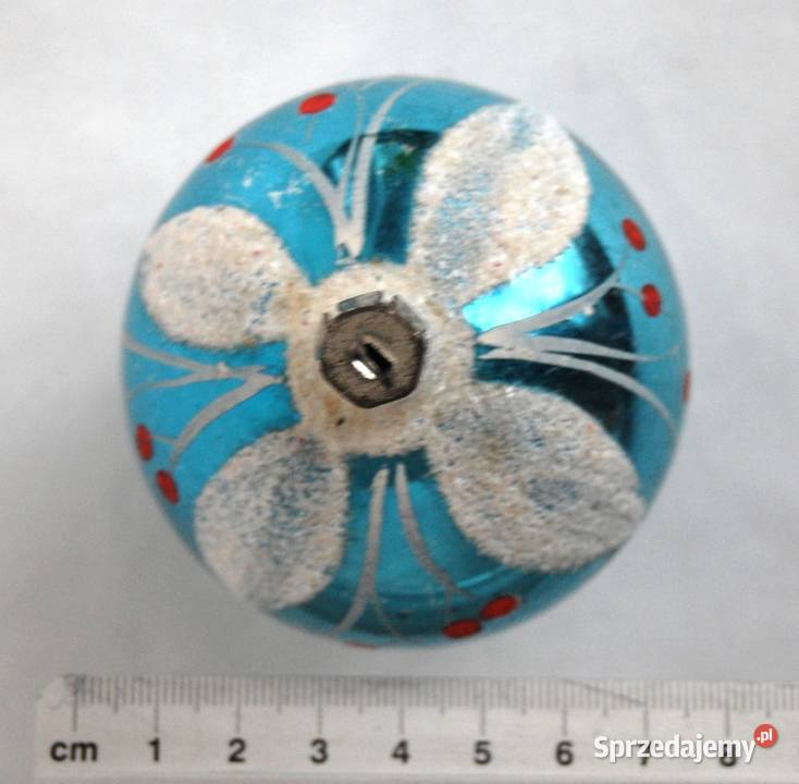 Stara bombka szklana ręcznie malowana niebieska Lublin