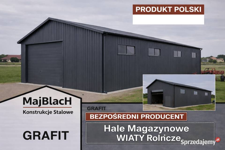 GRAFITOWA HALA WIATA Garaż Blaszany Magazyn Sprzedaż Krapkowice