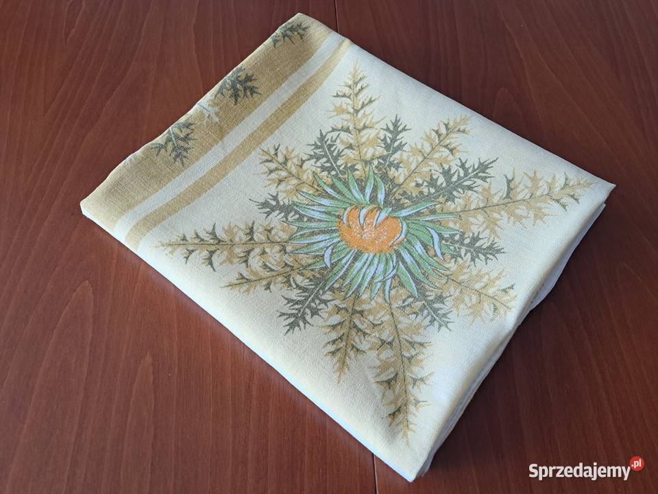 Obrus lniany biały w słoneczniki 140 x 126 do biały Kraków sprzedam