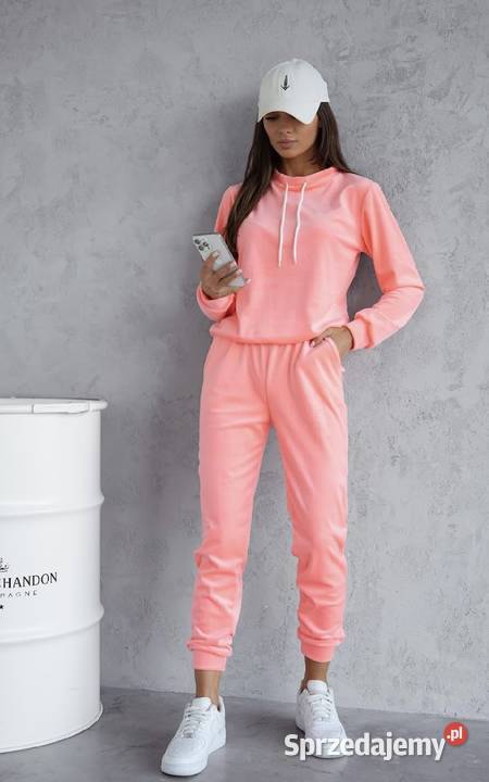 Dres damski welurowy pastelowy pomarańcz LXL