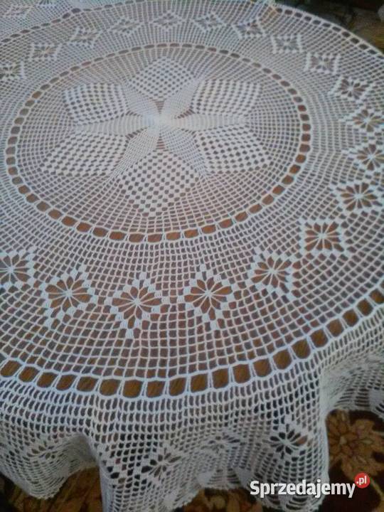 Obrus okrągły biały szydełkowy na szydełku Lublin