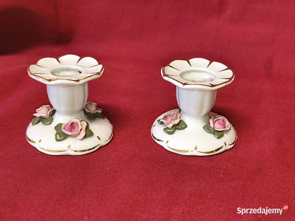 Porcelanowe świeczniki vintage Niemcy handarbeit Chorzew
