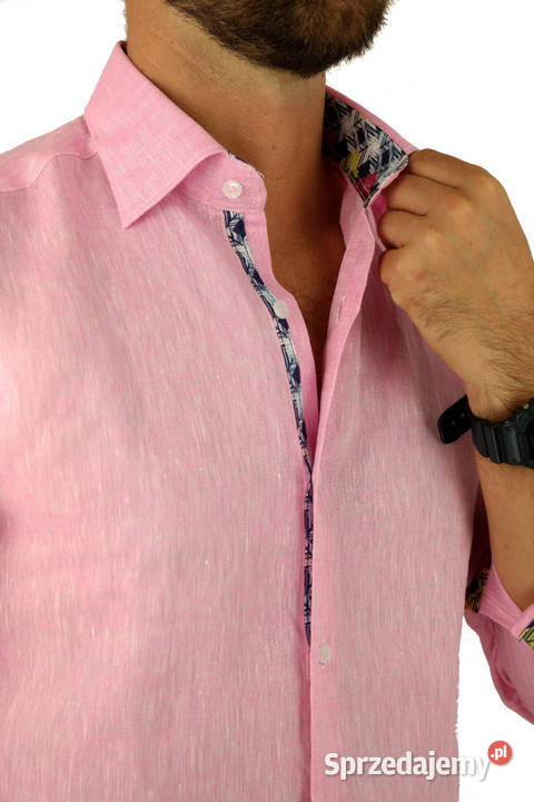 GIOVANNI PERA Koszula Męska GPL1 Różowa LEN Ostrów Wielkopolski