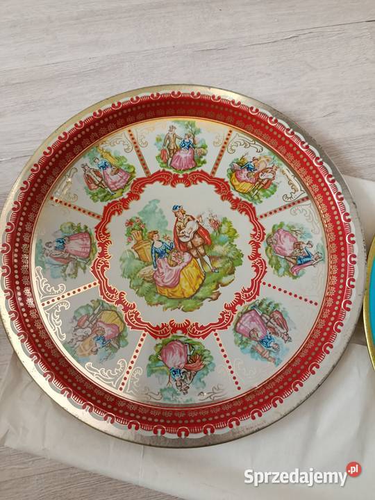 Cztery blaszki tace malowane z PRL zestaw Choszczno sprzedam