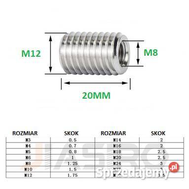 Tulejka gwintowana redukcja M12 DO M8 INOX X20MM Trześniów