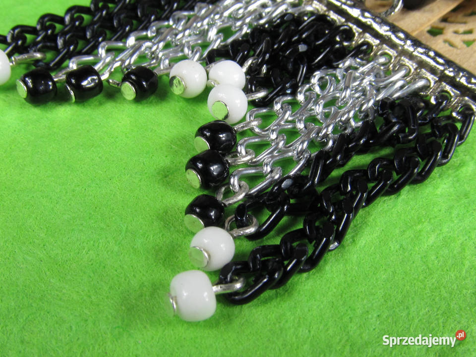 Naszyjnik czarnobiały łańcuszki koraliki eko Naszyjniki Biżuteria