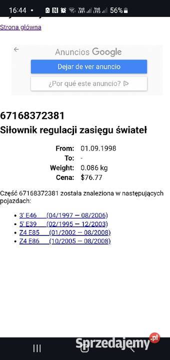 Silniczek regulacji zasięgu świateł BMW 8 372