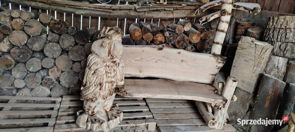 Ławka ogrodowa z rzeźbą rękodzieło Opatów