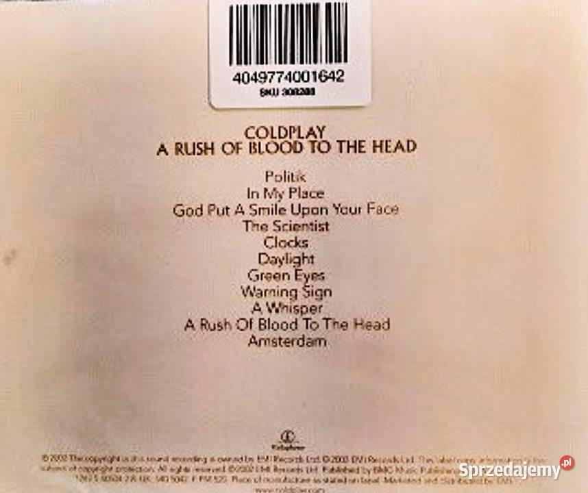 Album CD COLDPLAY A Rush Of Blood To The Head rock sprzedam