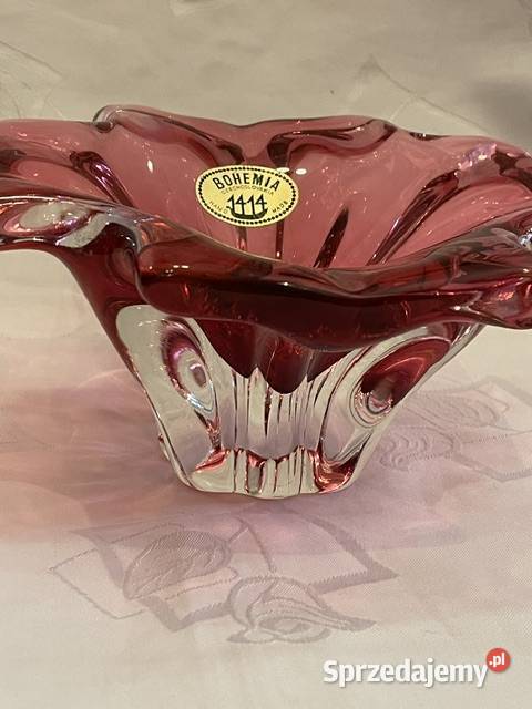Różowa artystyczna patera ze szkła Bohemia Kraków sprzedam