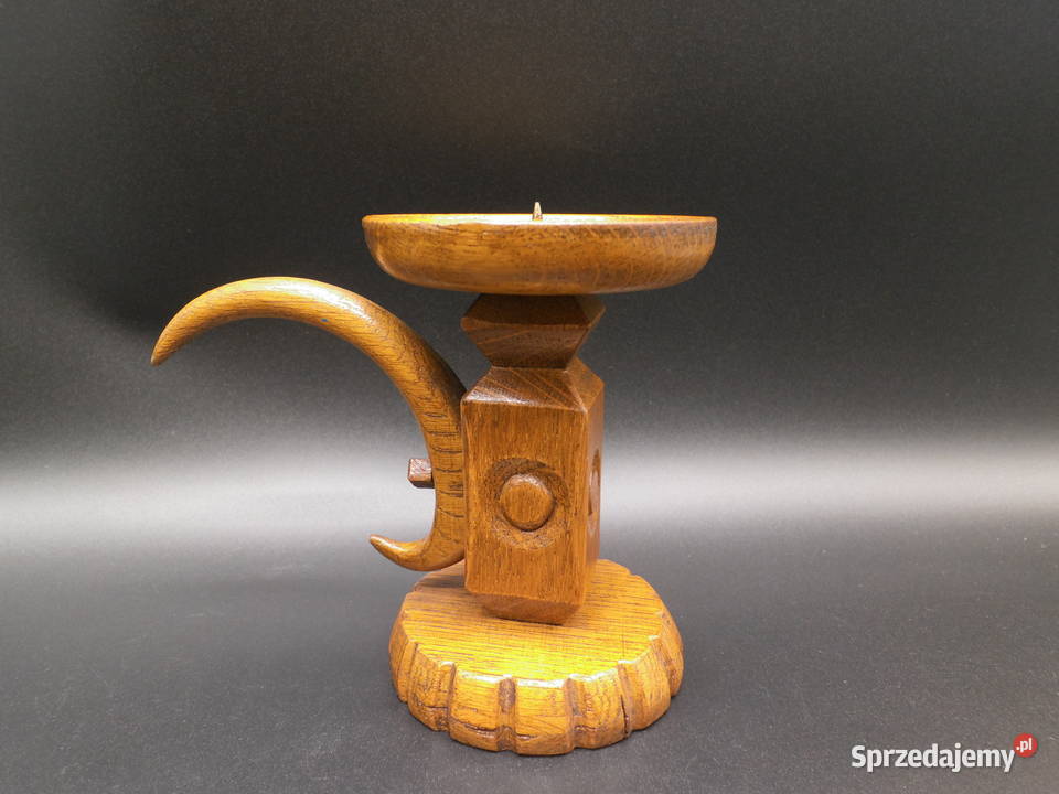 Stary Drewniany Świecznik Kaganek Rękodzieło wielkopolskie Raszków