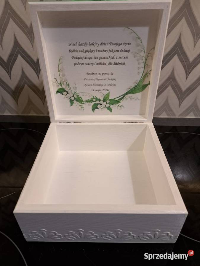 Pudełko komunijne konwalie z życzeniami handmade Kędzierzyn-Koźle