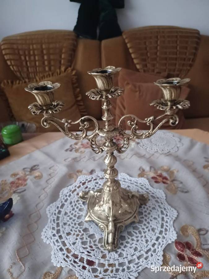 Piękny masywny mosiężny świecznik wielkopolskie
