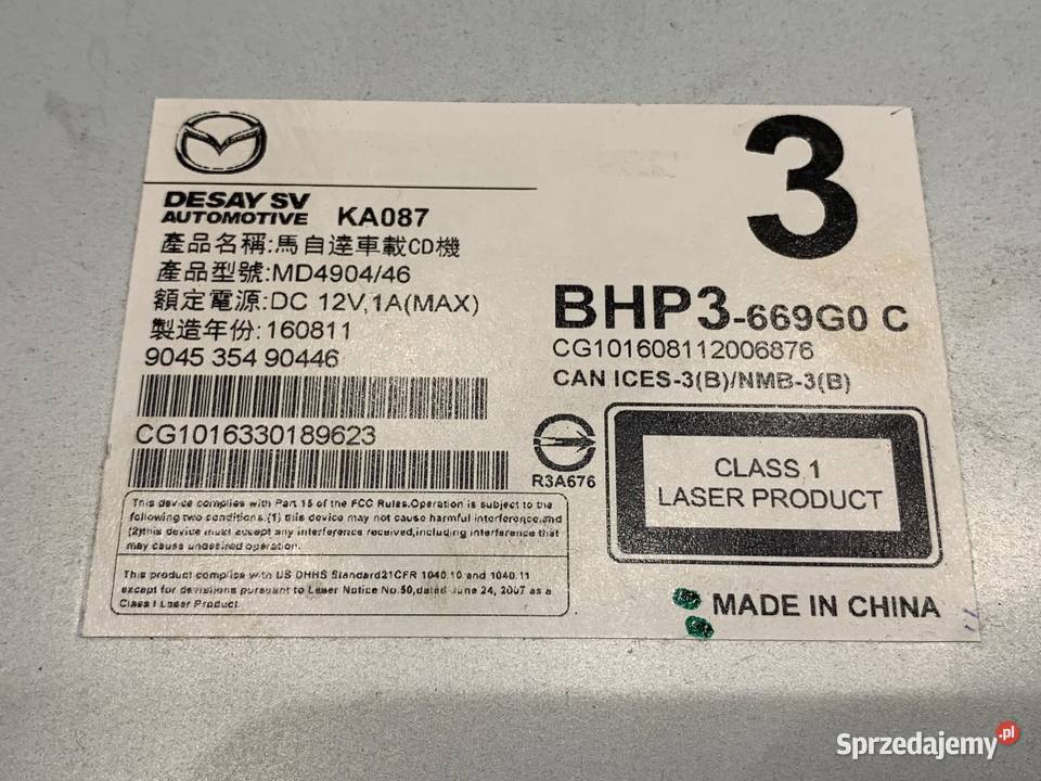 RADIO MAZDA 3 BM BHP3669G0C ODTWARZACZ osobowe